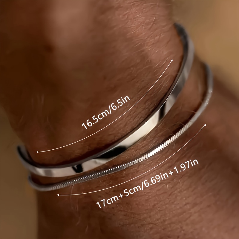 Men's 2pcs Fashion Stainless Steel Stackable Bracelet Set
